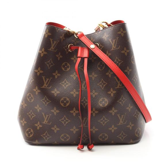 Louis Vuitton NeoNoe Shoulder Bag Leather Monogram Brown Red - Picture 1 of 7